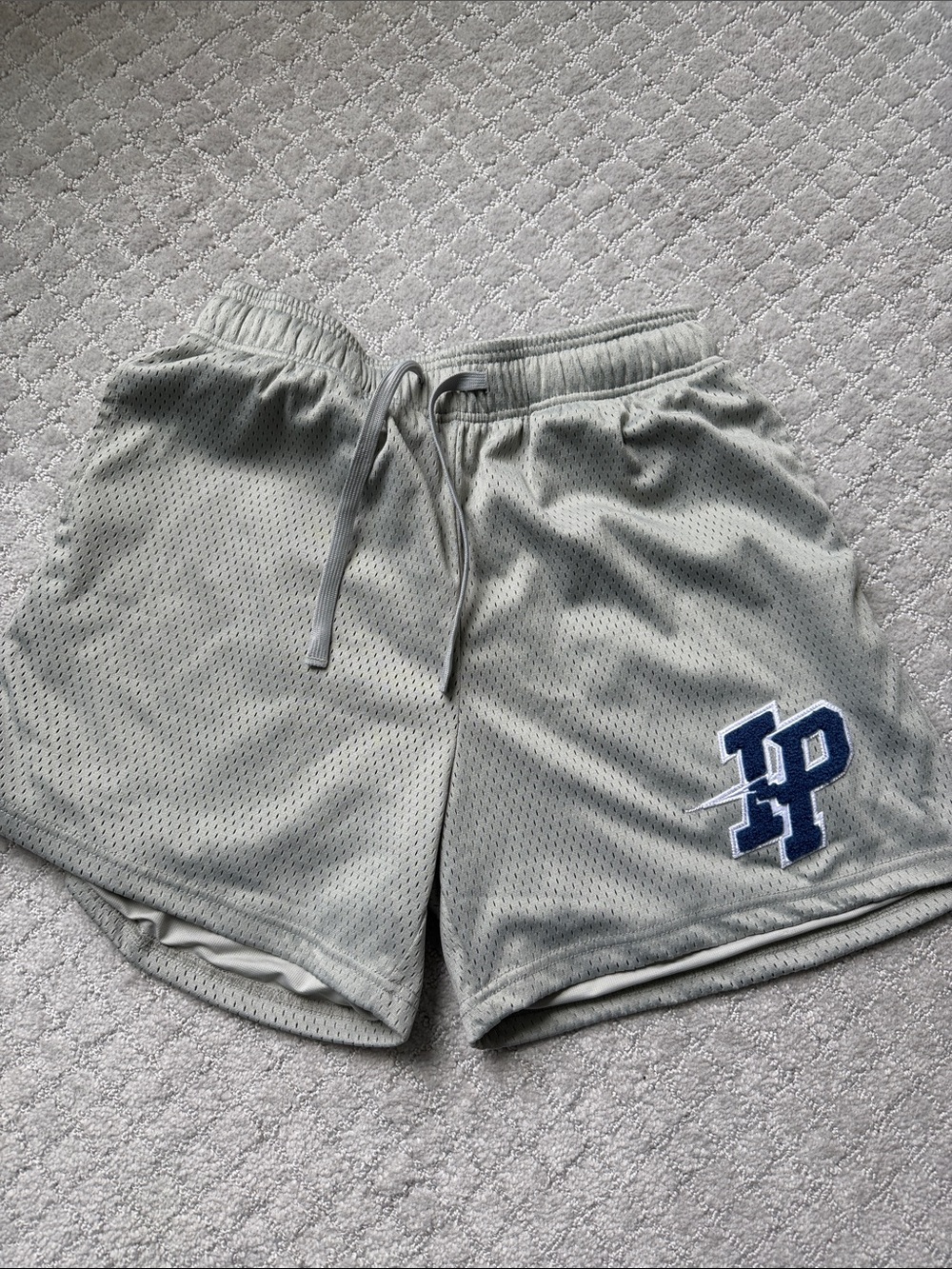 Men's Light Gray Mesh Inaka power  Athletic Shorts with Navy 'IP” logo